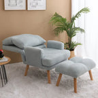 Blue / Beige Linen Reclining Accent Chair with Ottoman – 1-Person