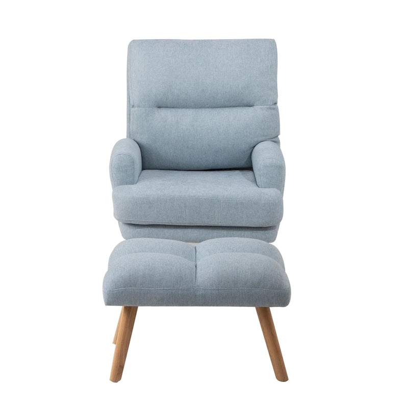 Blue / Beige Linen Reclining Accent Chair with Ottoman – 1-Person