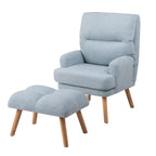 Blue / Beige Linen Reclining Accent Chair with Ottoman – 1-Person