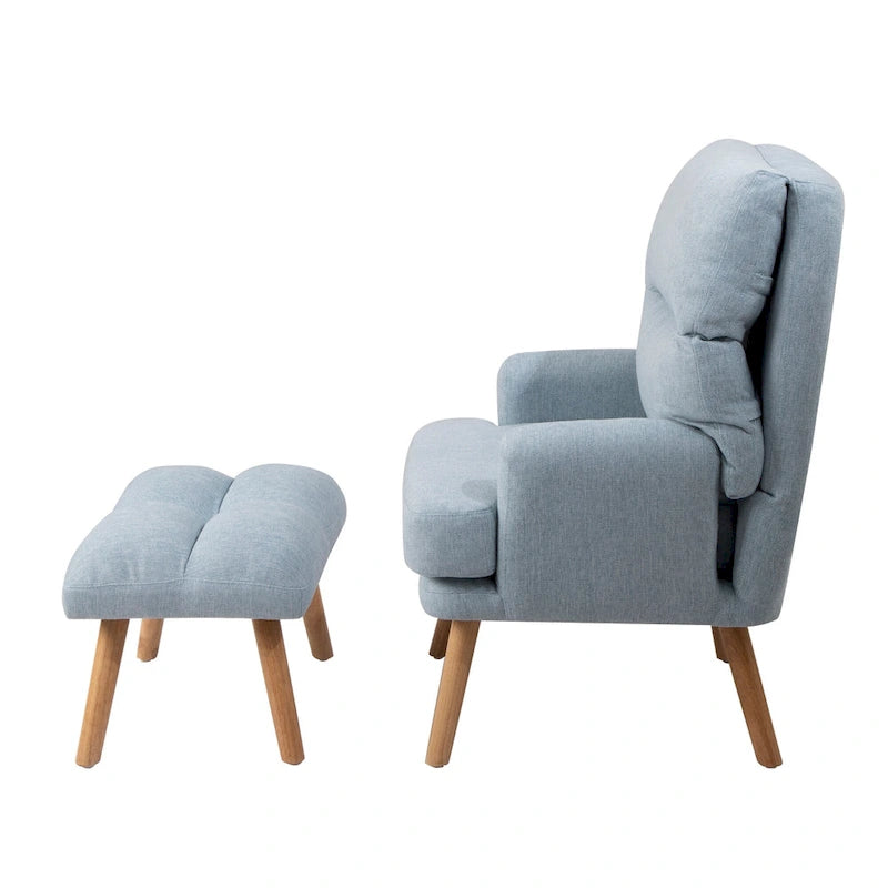 Blue / Beige Linen Reclining Accent Chair with Ottoman – 1-Person