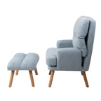 Blue / Beige Linen Reclining Accent Chair with Ottoman – 1-Person