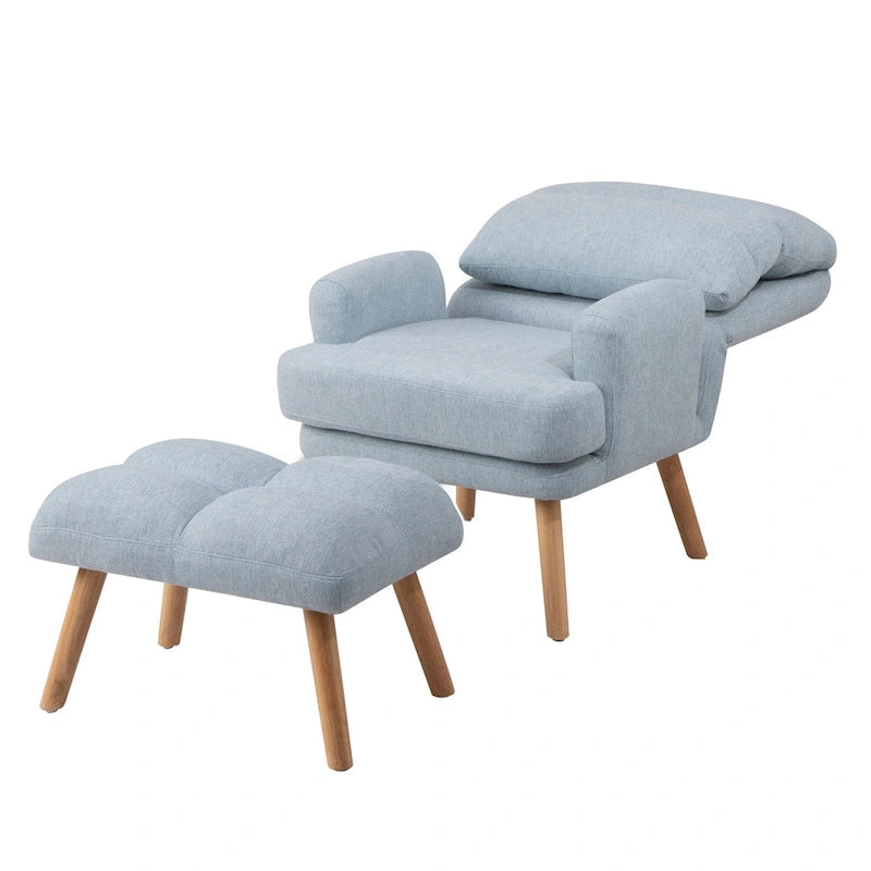 Blue / Beige Linen Reclining Accent Chair with Ottoman – 1-Person