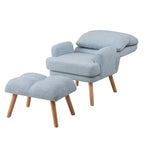 Blue / Beige Linen Reclining Accent Chair with Ottoman – 1-Person