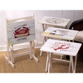 Off White / Multi Folding Wood TV Tray Table Set of 4 with Storage Stand