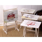 Off White / Multi Folding Wood TV Tray Table Set of 4 with Storage Stand