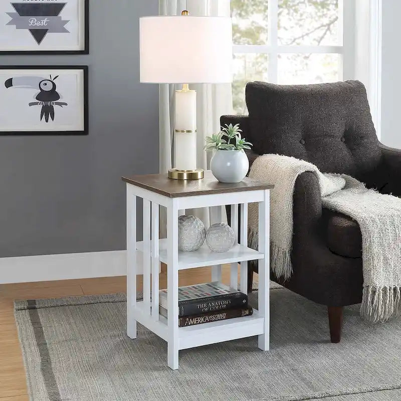 White / Black / Grey / Espresso / Cherry / Driftwood, 3-Tier Shelf Style, Single End Table