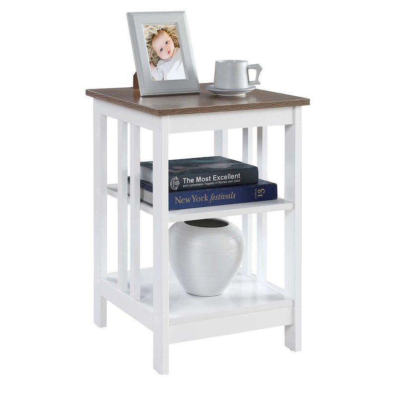 White / Black / Grey / Espresso / Cherry / Driftwood, 3-Tier Shelf Style, Single End Table