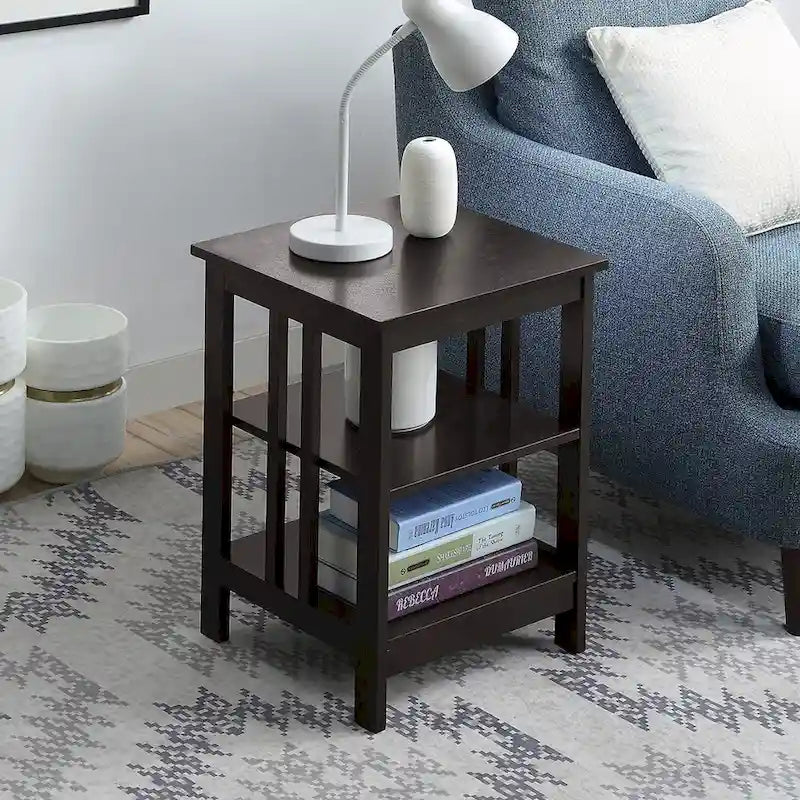 White / Black / Grey / Espresso / Cherry / Driftwood, 3-Tier Shelf Style, Single End Table