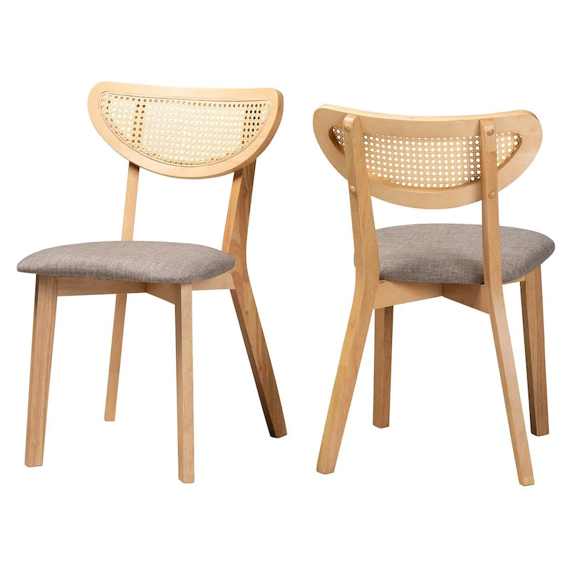 Grey / Cream Rattan Back Dining Chair, Set of 2