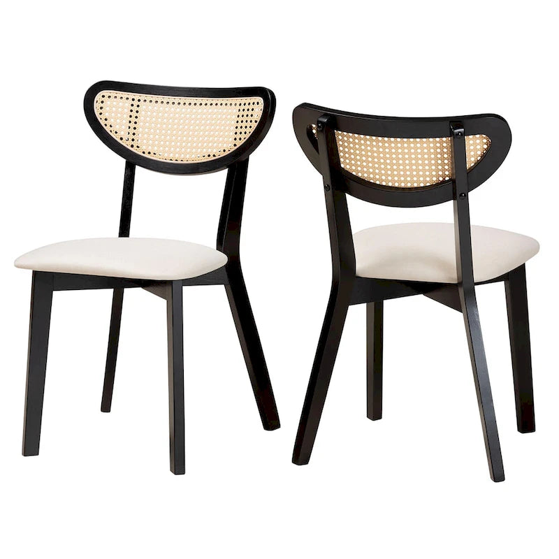 Grey / Cream Rattan Back Dining Chair, Set of 2