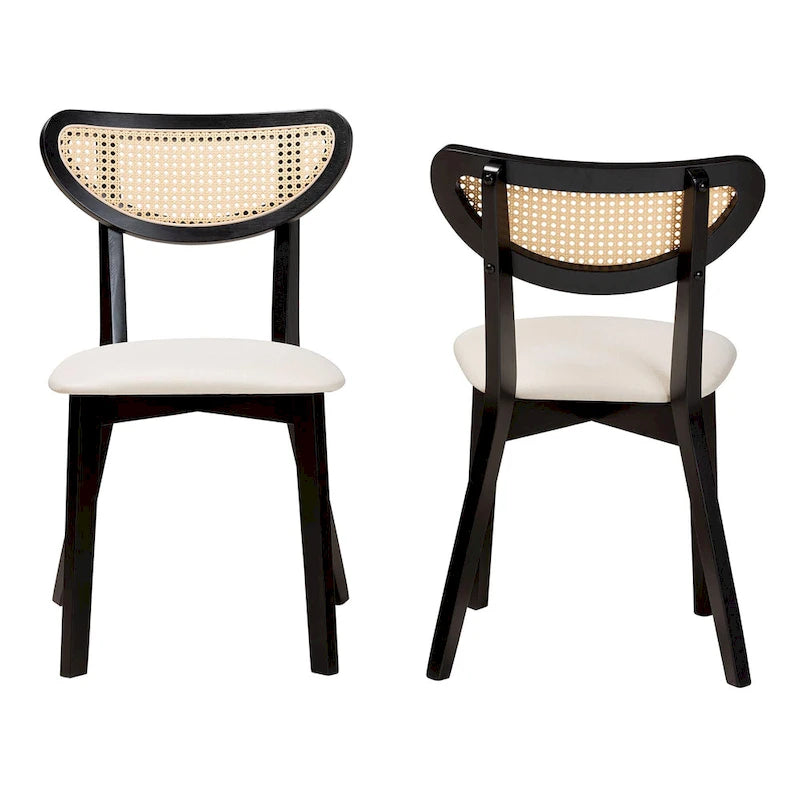 Grey / Cream Rattan Back Dining Chair, Set of 2