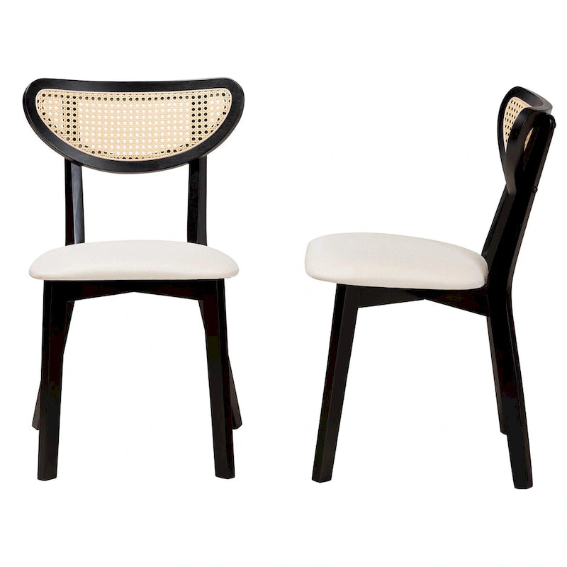 Grey / Cream Rattan Back Dining Chair, Set of 2