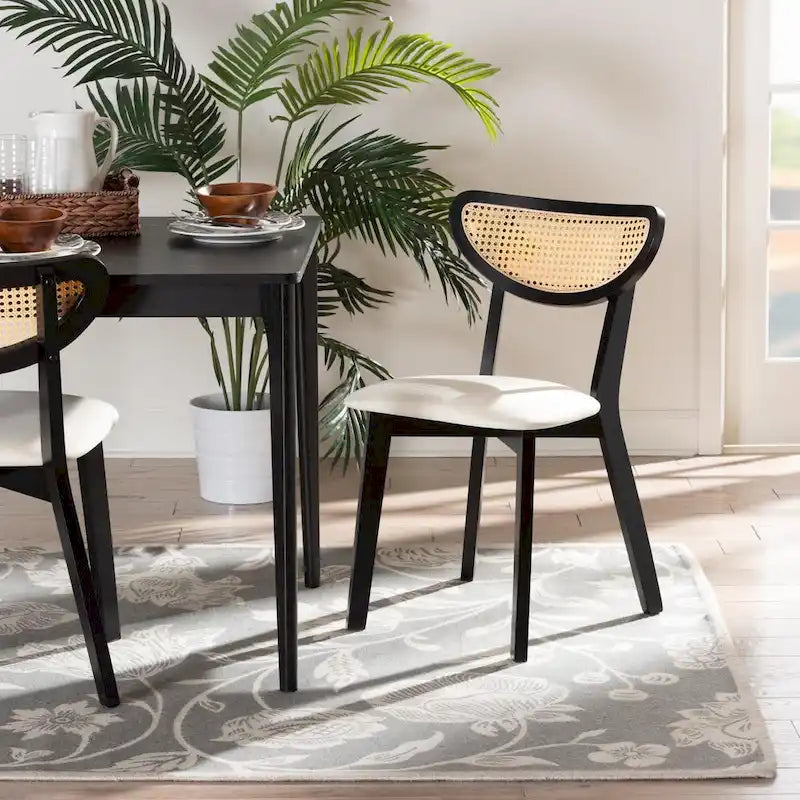 Grey / Cream Rattan Back Dining Chair, Set of 2