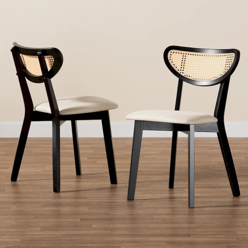 Grey / Cream Rattan Back Dining Chair, Set of 2