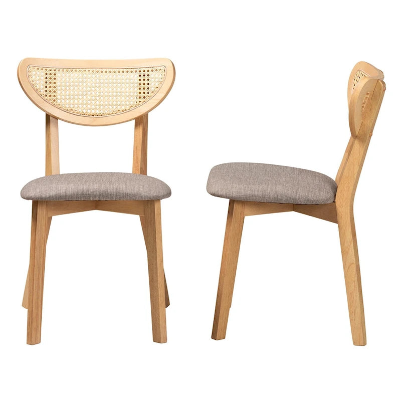 Grey / Cream Rattan Back Dining Chair, Set of 2