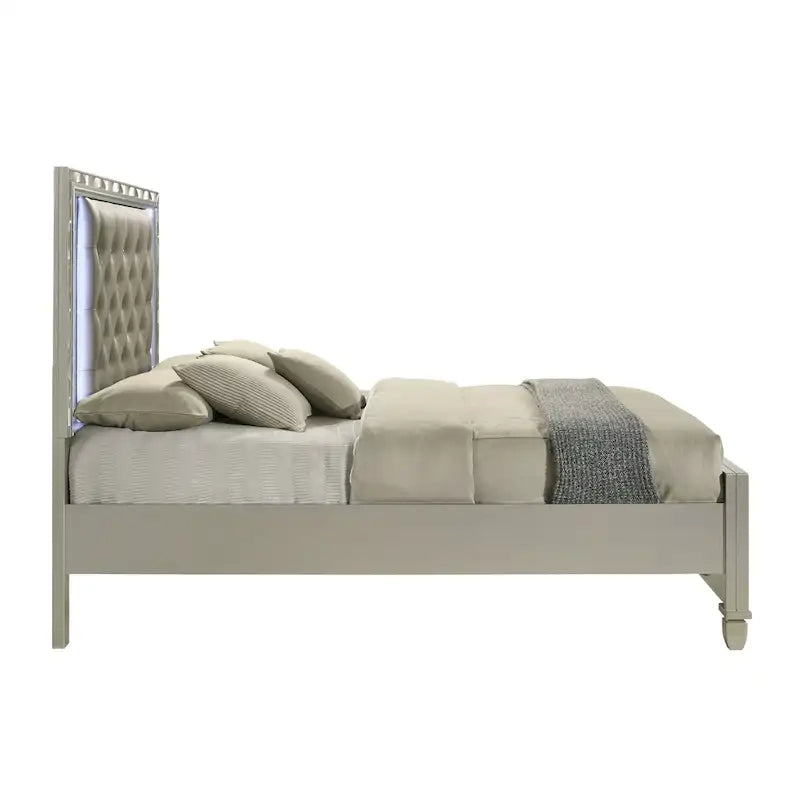Gray & Silver LED Button-Tufted Upholstered Bed, For 1–2, King/Cal King/Queen