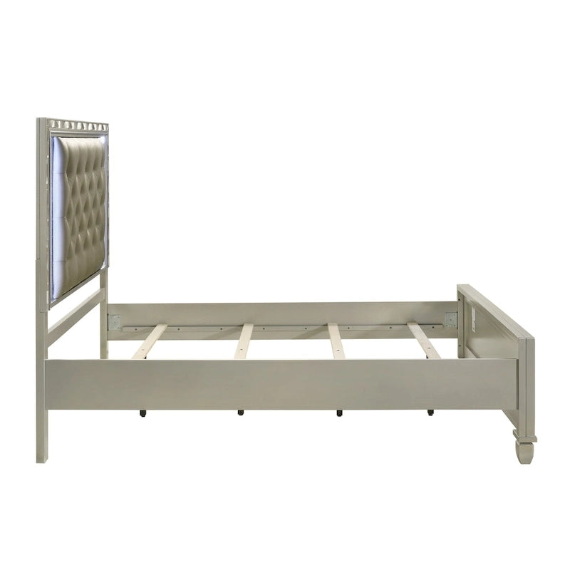 Gray & Silver LED Button-Tufted Upholstered Bed, For 1–2, King/Cal King/Queen