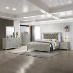 Gray & Silver LED Button-Tufted Upholstered Bed, For 1–2, King/Cal King/Queen