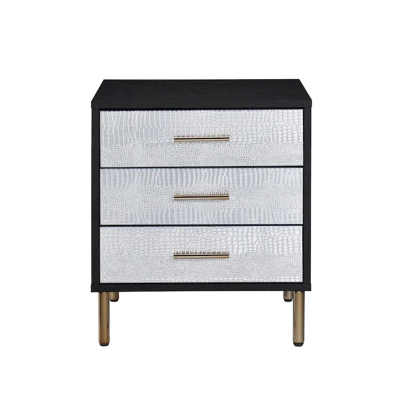 Silver & Gold Finish 3-Drawer Nightstand for 1