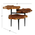 Brown Teak Wood Live Edge 3-Tier Accent Table, Black Metal Base