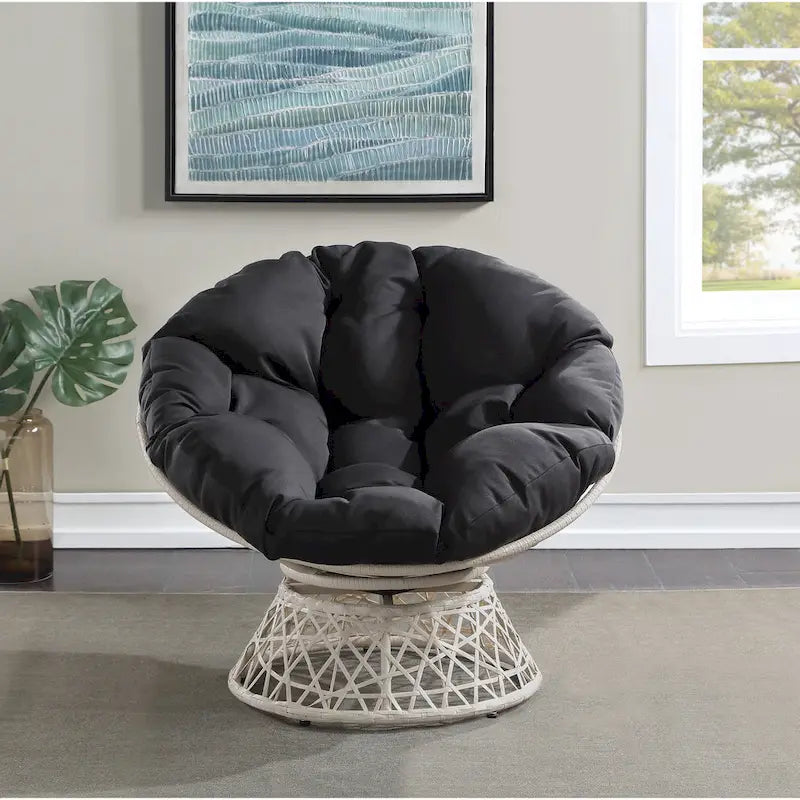 Cream / Dark Grey / Red / Black / Light Blue Round Swivel Papasan Chair, Single Seat