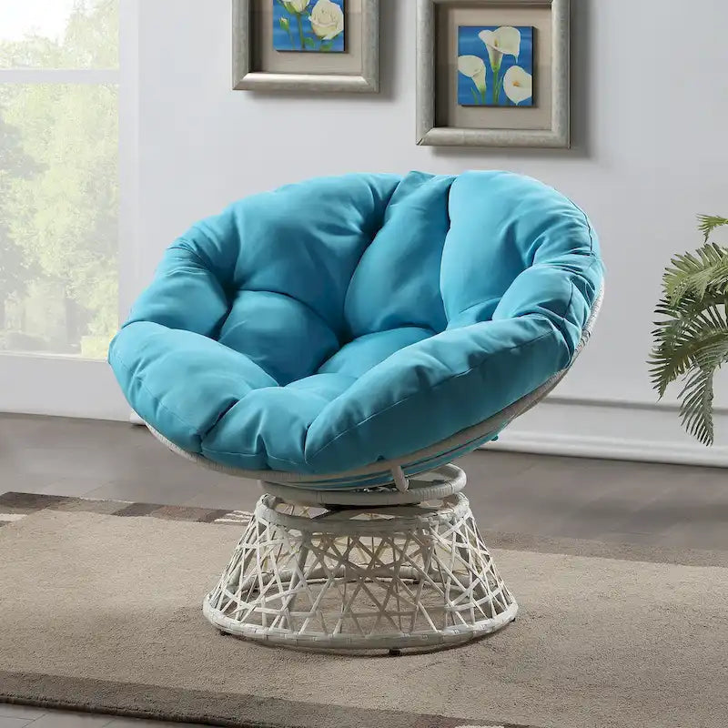 Cream / Dark Grey / Red / Black / Light Blue Round Swivel Papasan Chair, Single Seat