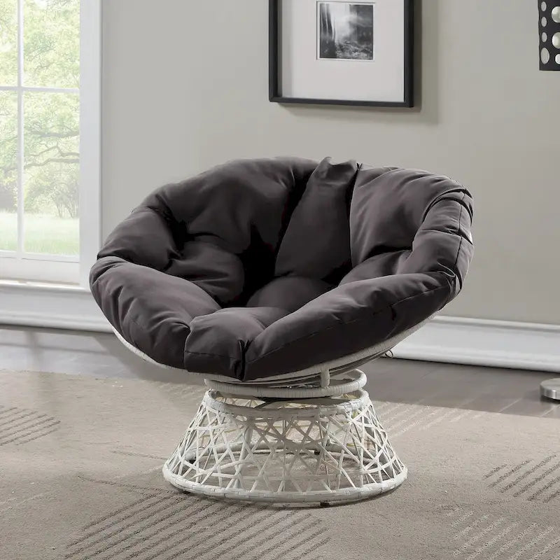 Cream / Dark Grey / Red / Black / Light Blue Round Swivel Papasan Chair, Single Seat