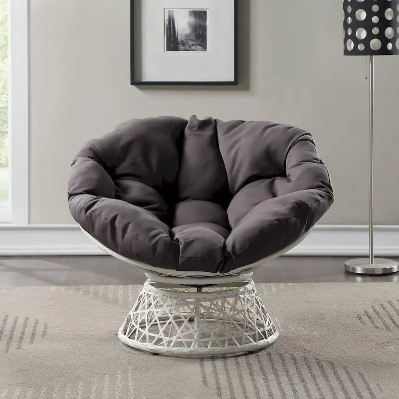Cream / Dark Grey / Red / Black / Light Blue Round Swivel Papasan Chair, Single Seat