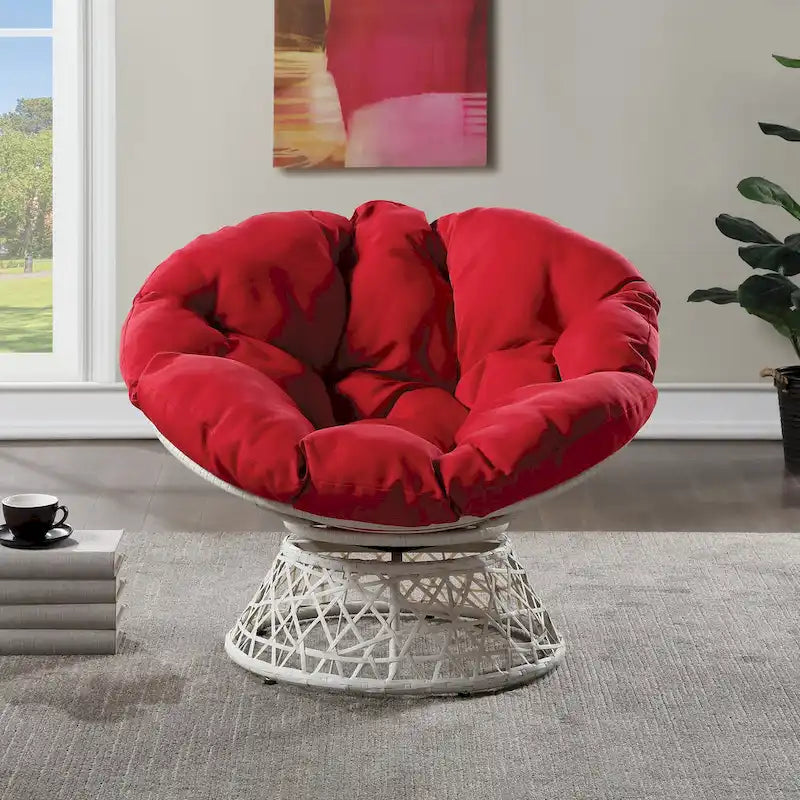 Cream / Dark Grey / Red / Black / Light Blue Round Swivel Papasan Chair, Single Seat
