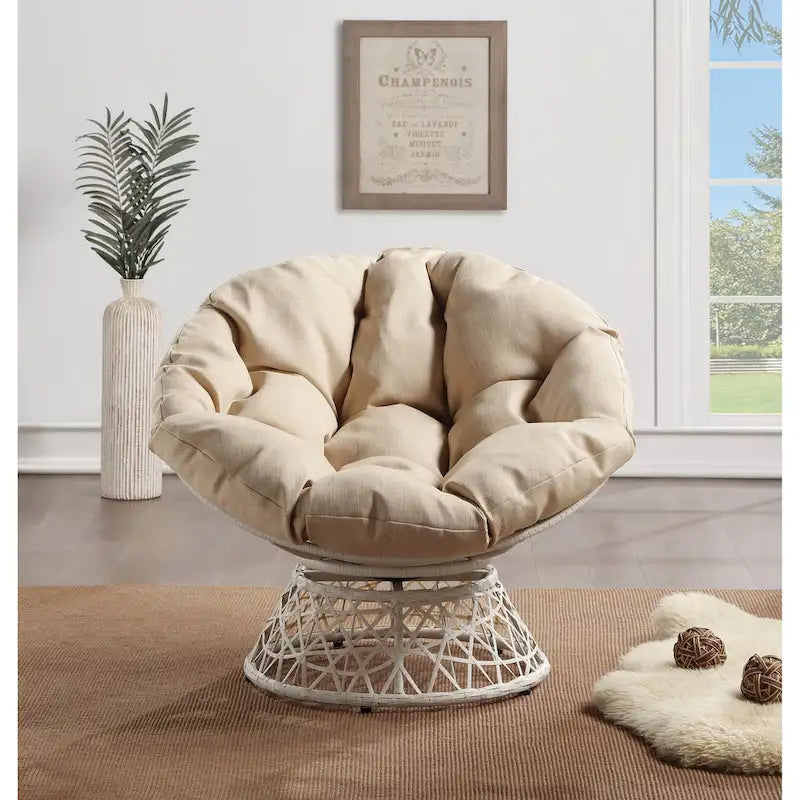 Cream / Dark Grey / Red / Black / Light Blue Round Swivel Papasan Chair, Single Seat