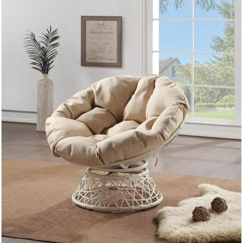 Cream / Dark Grey / Red / Black / Light Blue Round Swivel Papasan Chair, Single Seat