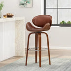 Walnut Upholstered Swivel Barstool, Mid-Century Modern, 1-Person