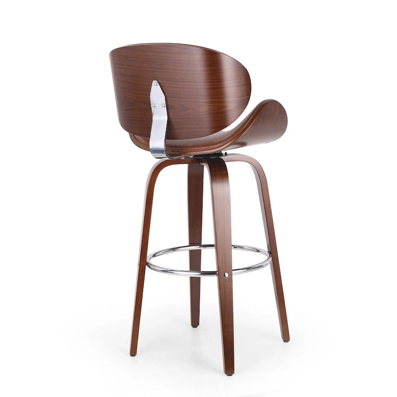 Walnut Upholstered Swivel Barstool, Mid-Century Modern, 1-Person