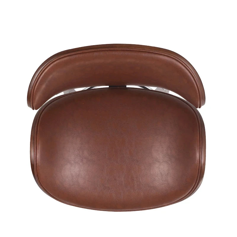 Walnut Upholstered Swivel Barstool, Mid-Century Modern, 1-Person