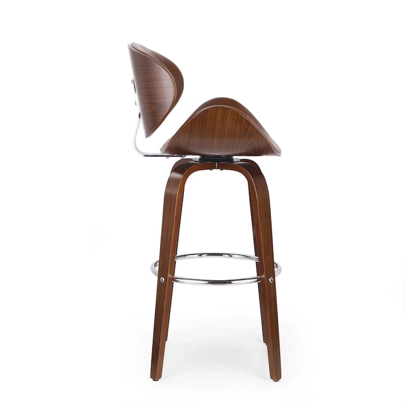 Walnut Upholstered Swivel Barstool, Mid-Century Modern, 1-Person