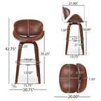 Walnut Upholstered Swivel Barstool, Mid-Century Modern, 1-Person