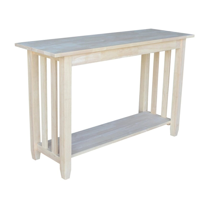 Unfinished Wood Console Table, Single Shelf, 1-2 Person
