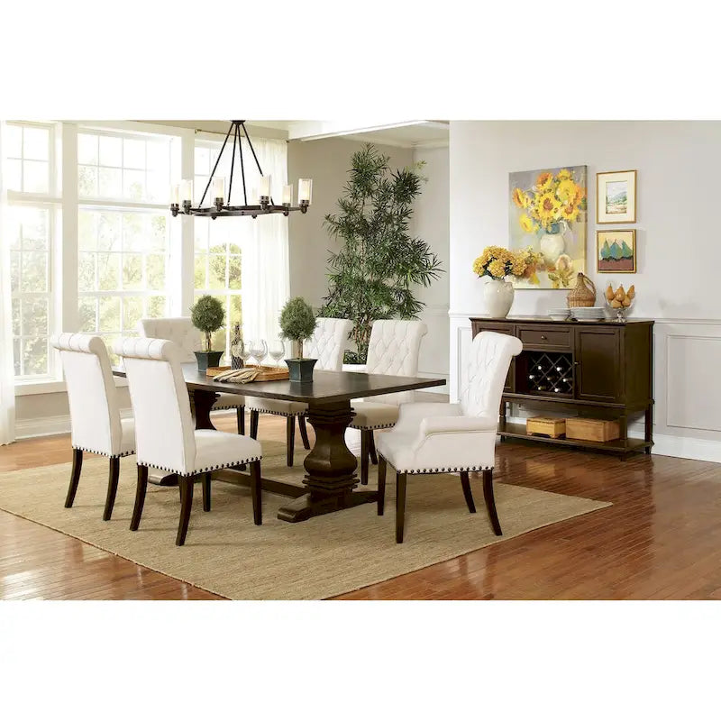 Rustic Espresso Rectangular Trestle Dining Table, Seats 6