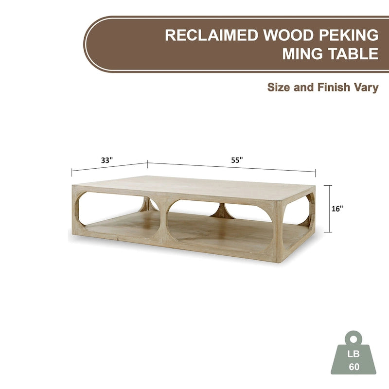 Reclaimed Wood Ming-Style Coffee Table, Small 55", Weathered White Wash