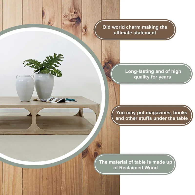 Reclaimed Wood Ming-Style Coffee Table, Small 55", Weathered White Wash