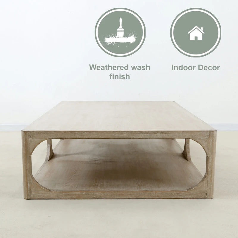 Reclaimed Wood Ming-Style Coffee Table, Small 55", Weathered White Wash