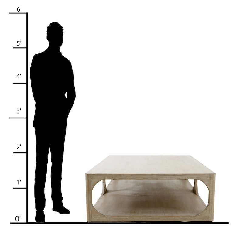 Reclaimed Wood Ming-Style Coffee Table, Small 55", Weathered White Wash