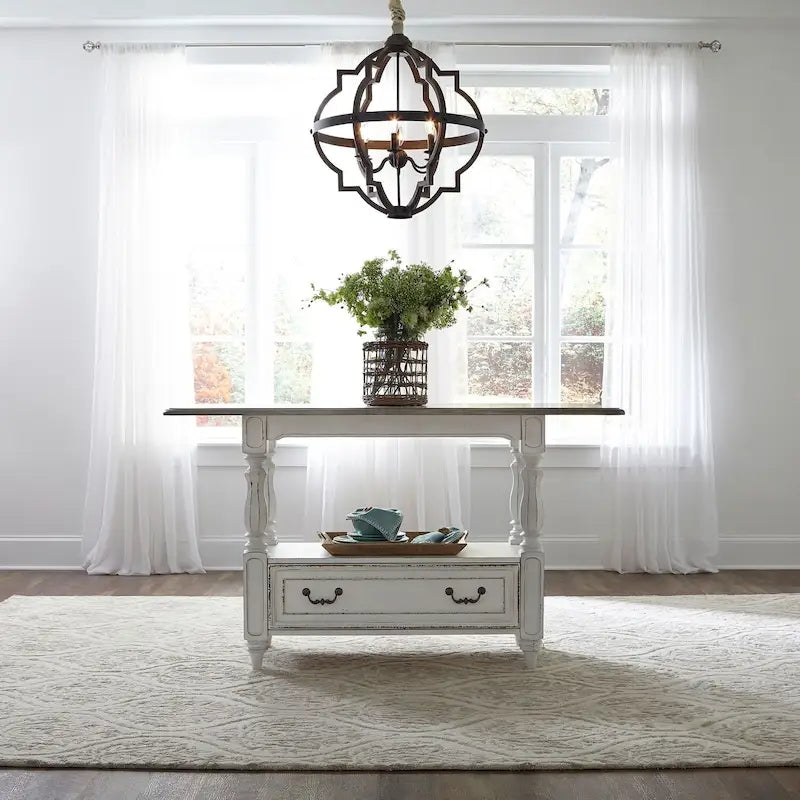Antique White & Weathered Bark Counter-Height Gathering Table, Seats 4–6