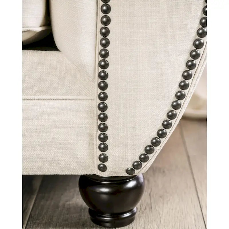 Beige Glam Button-Tufted Sofa, Seats 3