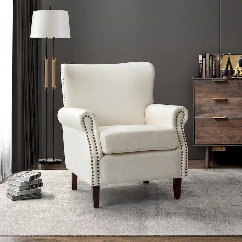 Single Seat Rolled Arm Nailhead Trim Vegan Leather Armchair - Black / Navy / Brown / Camel / Grey / Ivory