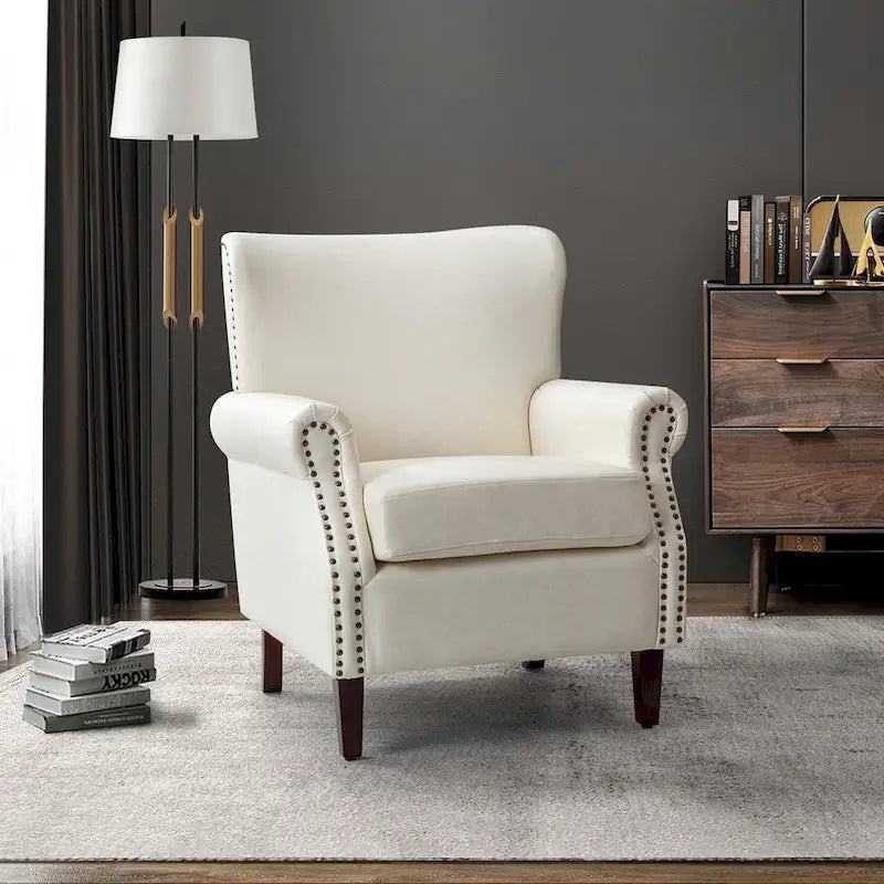 Single Seat Rolled Arm Nailhead Trim Vegan Leather Armchair - Black / Navy / Brown / Camel / Grey / Ivory
