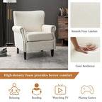 Single Seat Rolled Arm Nailhead Trim Vegan Leather Armchair - Black / Navy / Brown / Camel / Grey / Ivory