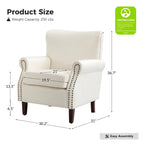 Single Seat Rolled Arm Nailhead Trim Vegan Leather Armchair - Black / Navy / Brown / Camel / Grey / Ivory
