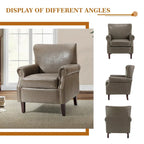 Single Seat Rolled Arm Nailhead Trim Vegan Leather Armchair - Black / Navy / Brown / Camel / Grey / Ivory