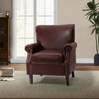 Single Seat Rolled Arm Nailhead Trim Vegan Leather Armchair - Black / Navy / Brown / Camel / Grey / Ivory